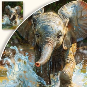 Plakat Radosny słoń w wodzie