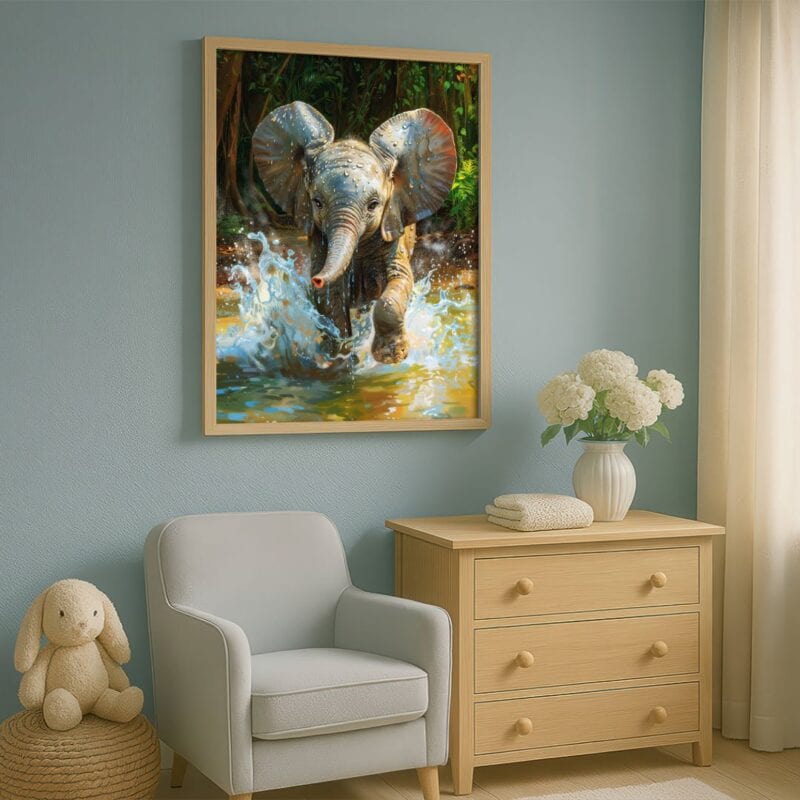 niebieski zielony brązowy realistyczny plakat na ścianę do przedszkola