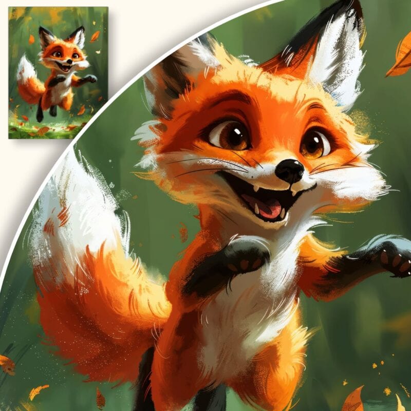 Plakat Radosny Skok Lisa w Jesiennej Scenerii