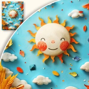 Plakat Uśmiechnięte Słońce w Jesiennych Liściach