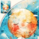 Plakat Uśmiechnięte słońce nad łąką