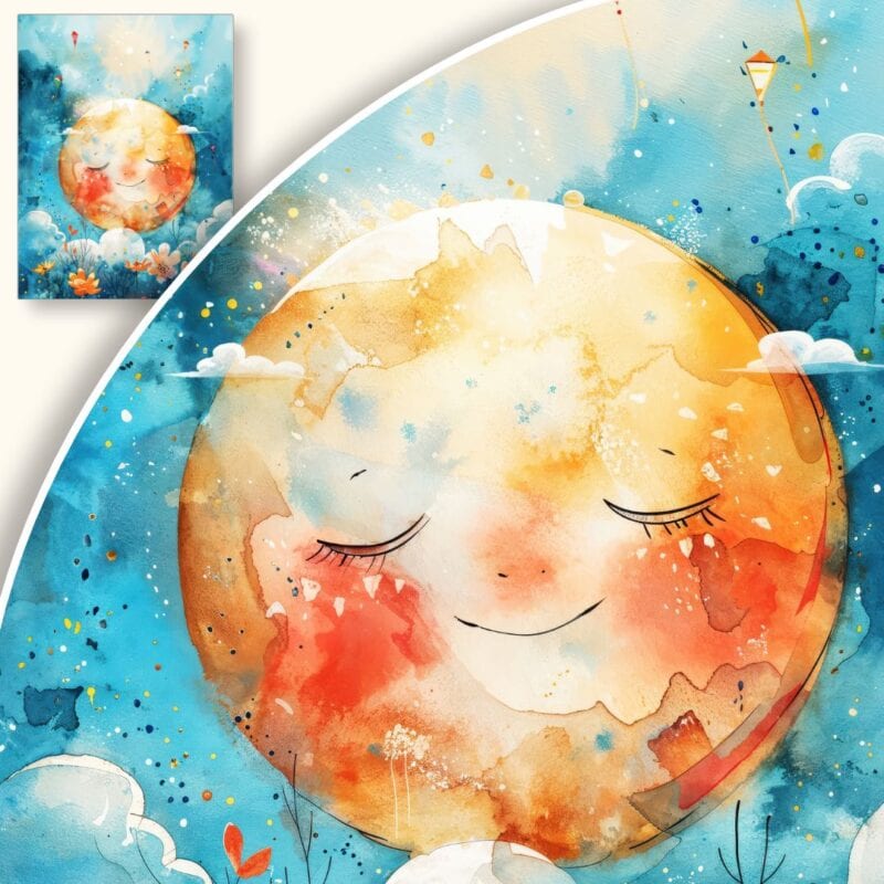 Plakat Uśmiechnięte słońce nad łąką