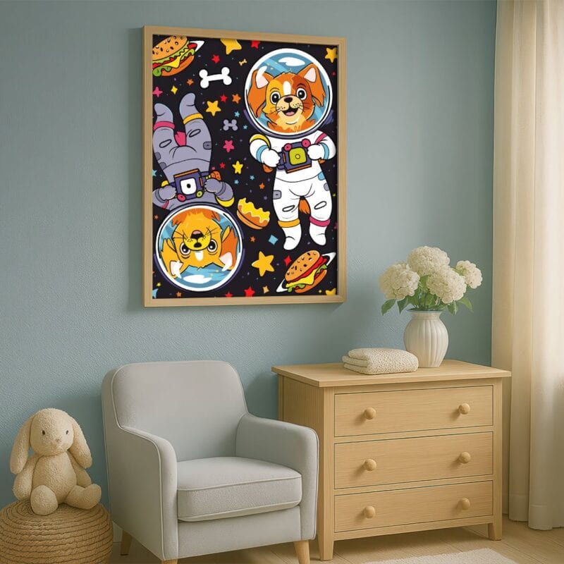 czarny pomarańczowy żółty częściowo abstrakcyjny plakat na ścianę do przedszkola