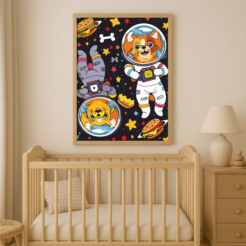 Plakat dla dzieci psy astronauta kosmos