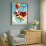 niebieski pomarańczowy czerwony częściowo abstrakcyjny plakat na ścianę do przedszkola