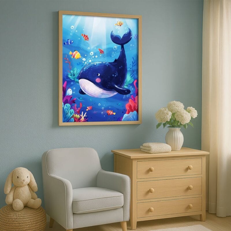 niebieski pomarańczowy różowy realistyczny plakat na ścianę do przedszkola