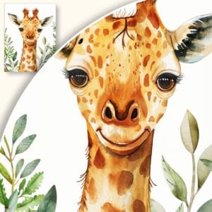 Plakat Uśmiechnięta żyrafa wśród liści