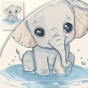 Plakat Uroczy słonik w wodzie