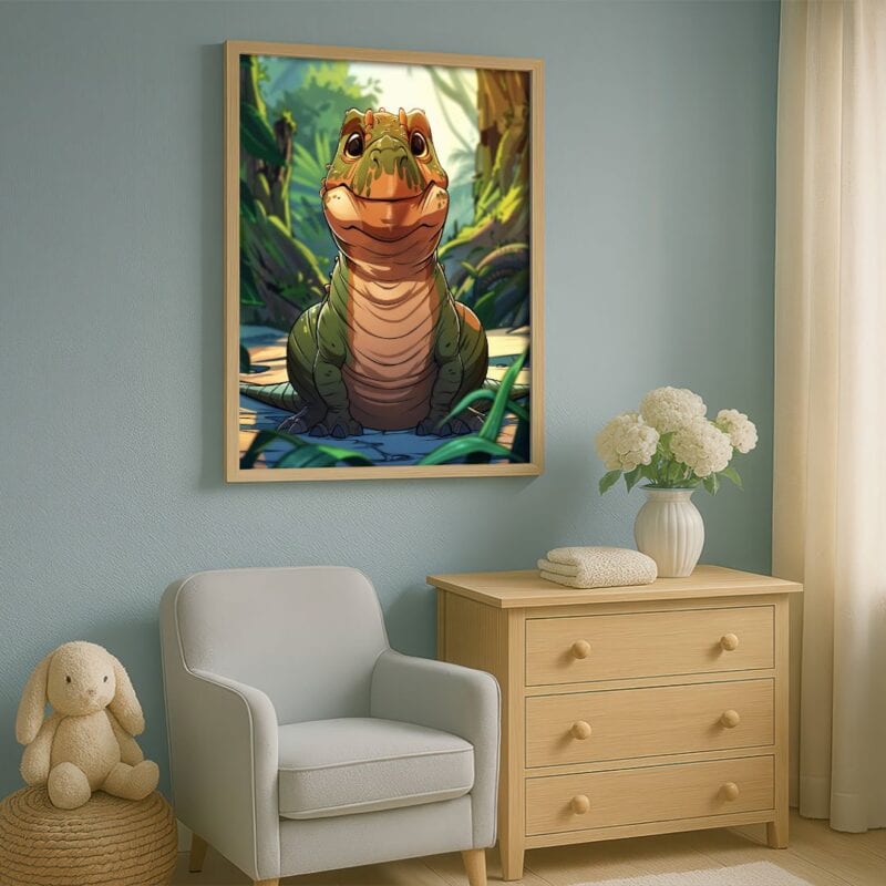 zielony brązowy beżowy realistyczny plakat na ścianę do przedszkola