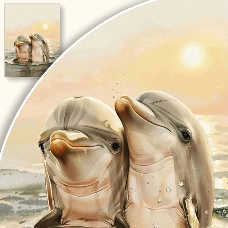 Plakat Delfiny i zachód słońca