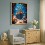 niebieski pomarańczowy brązowy realistyczny plakat na ścianę do przedszkola