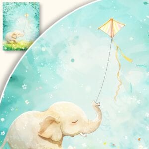 Plakat Uroczy słoń i latawiec w ogrodzie