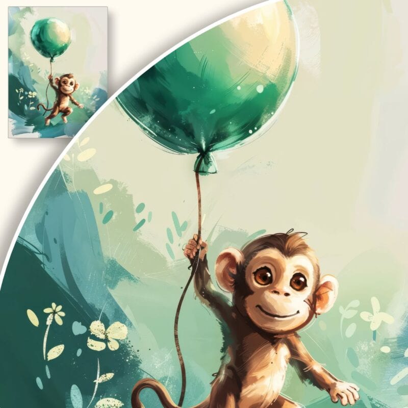 Plakat Małpi balon wśród zieleni