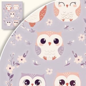 Plakat Pięć radosnych sów z kwiatami