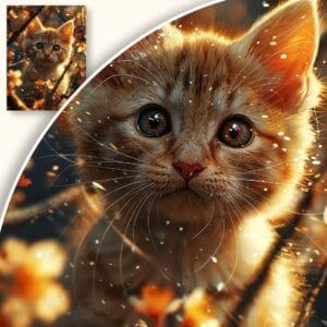 Plakat Uroczy kot wśród kwiatów