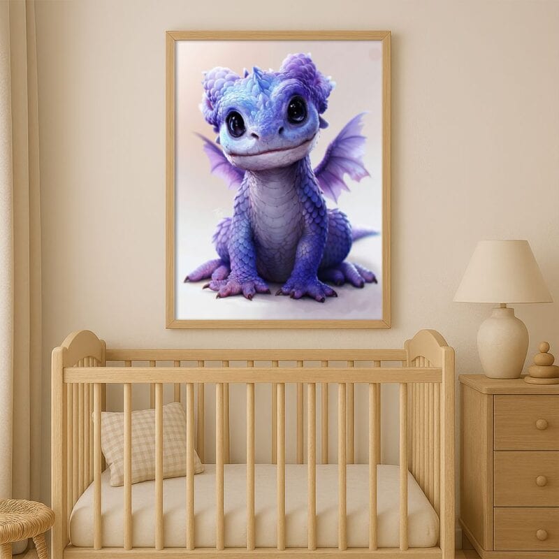 Plakat smoki do pokoju dziecka fioletowy realistyczny