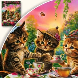 Plakat Herbatka w ogrodzie z kotkami