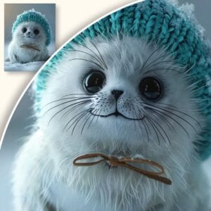 Plakat Foczka w zimowej czapeczce