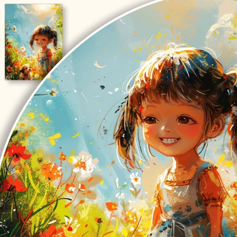 Plakat Radosna Dziewczynka wśród Kwiatów