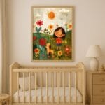 Plakat do pokoju dziecka dziewczynka i pies w ogrodzie