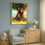 zielony niebieski brązowy częściowo abstrakcyjny plakat na ścianę do przedszkola