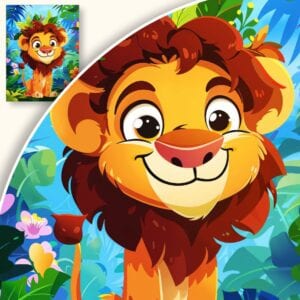 Plakat Radosny lew w dżungli