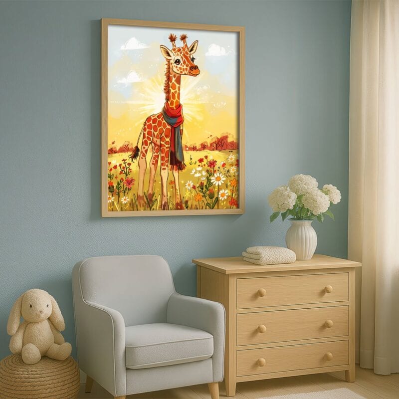 żółty pomarańczowy niebieski częściowo abstrakcyjny plakat na ścianę do przedszkola