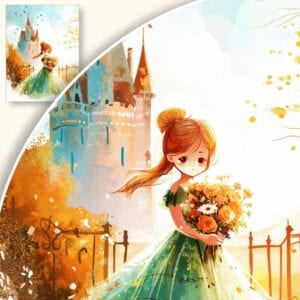 Plakat Zamek i Dziewczynka z Bukietem