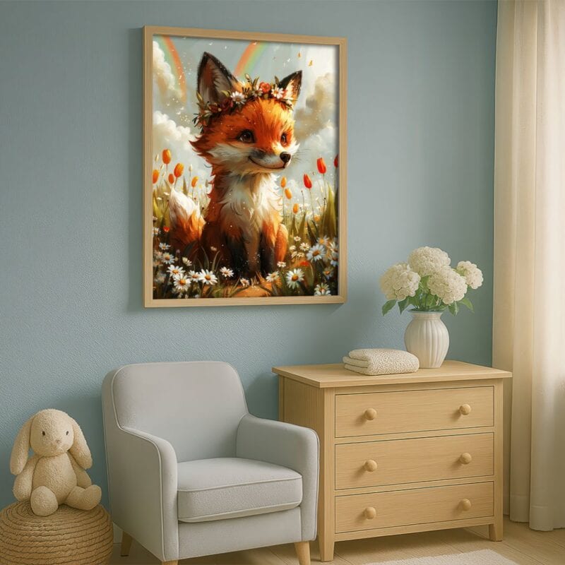 pomarańczowy biały zielony częściowo abstrakcyjny plakat na ścianę do przedszkola