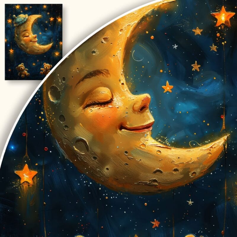 Plakat Księżyc z Uśmiechniętymi Misiami