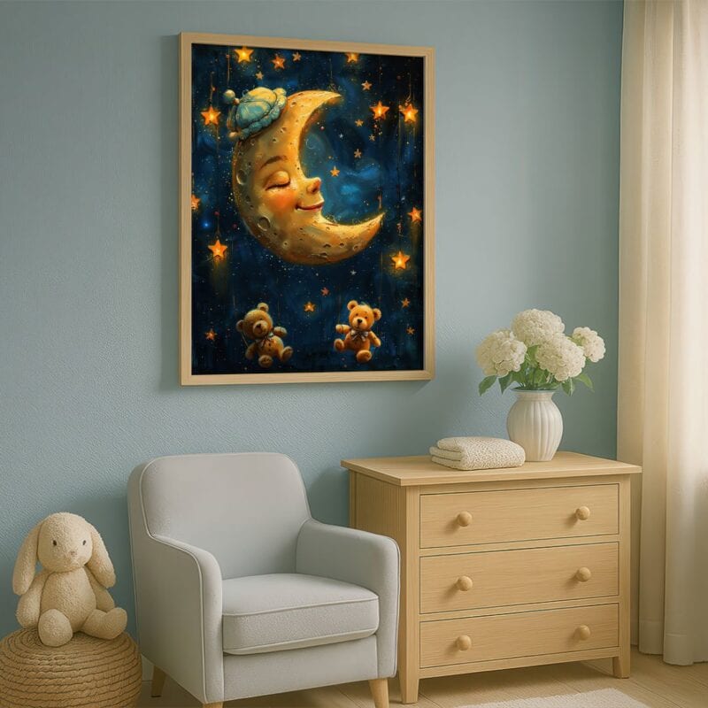 niebieski żółty pomarańczowy częściowo abstrakcyjny plakat na ścianę do przedszkola