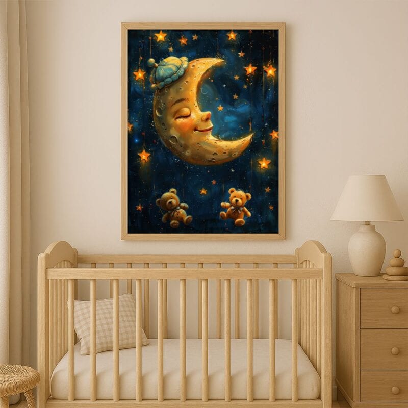 Plakat do pokoju dziecka księżyc z misiami
