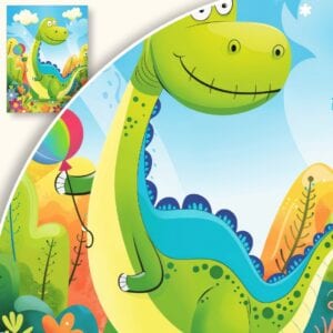 Plakat Uśmiechnięty Dinozaur z Balonikiem