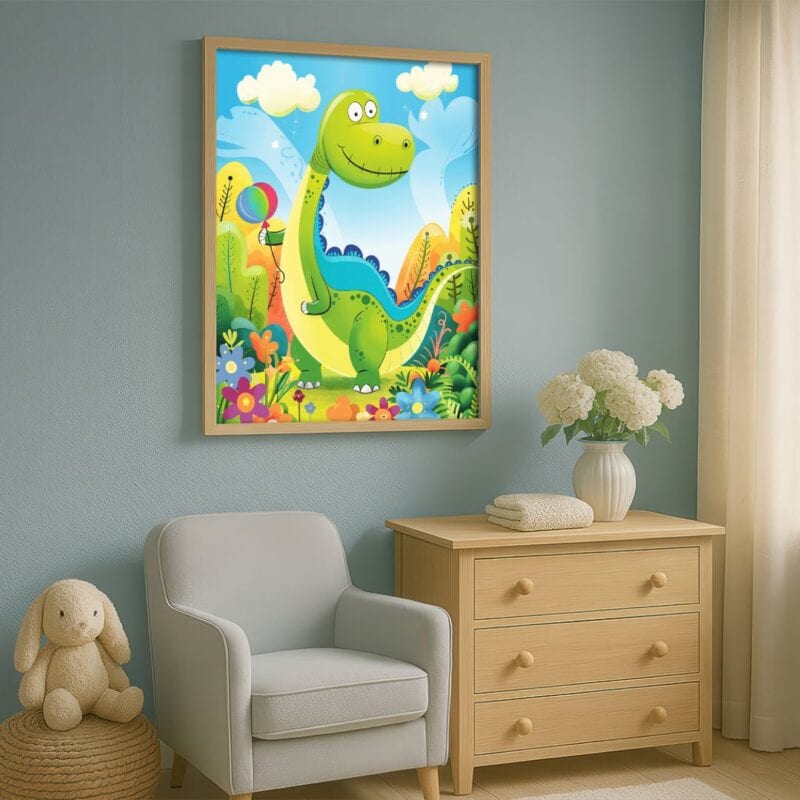 zielony niebieski żółty częściowo abstrakcyjny plakat na ścianę do przedszkola