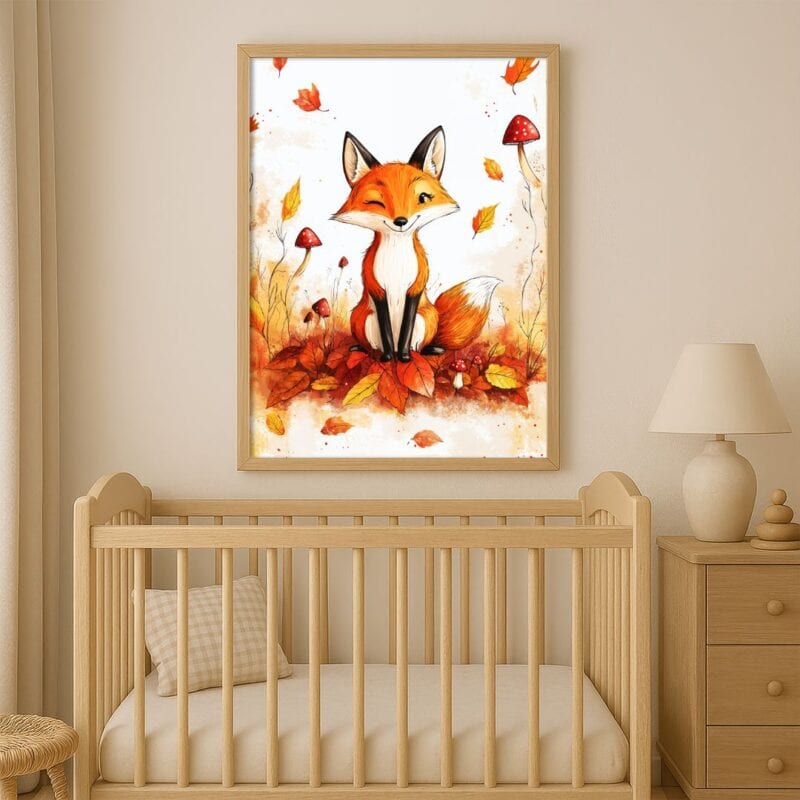 Plakat zwierzęta lis jesień do pokoju dziecka ciepła ilustracyjny