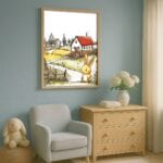 biały zielony czerwony abstrakcyjny plakat na ścianę do przedszkola