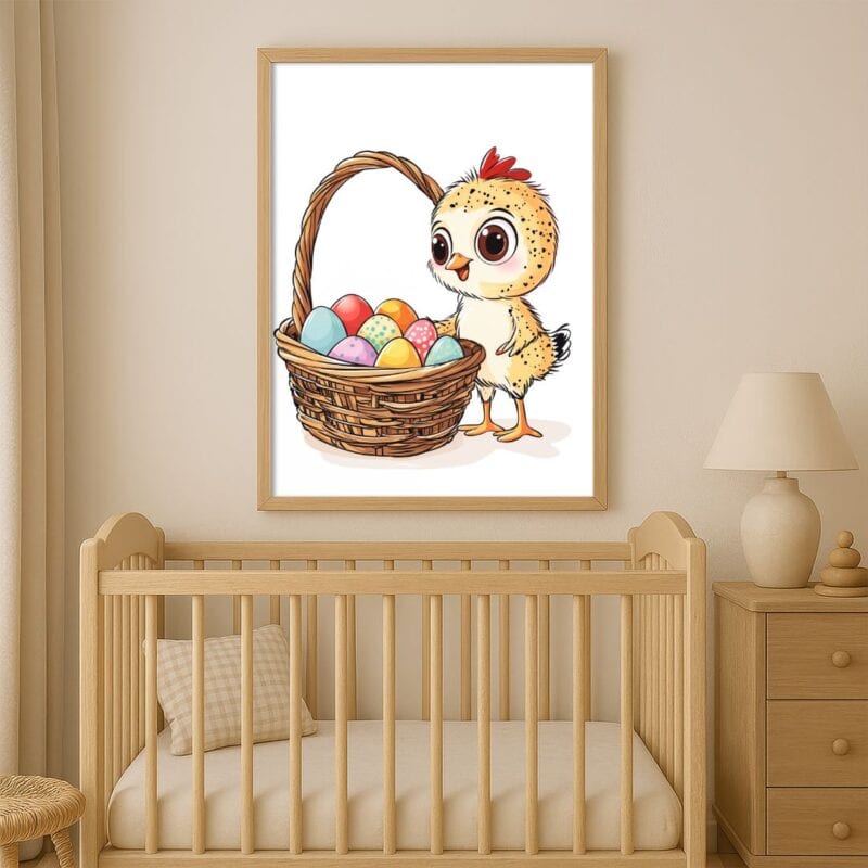 Plakat dziecięcy kurczak z koszykiem do pokoju dziecięcego