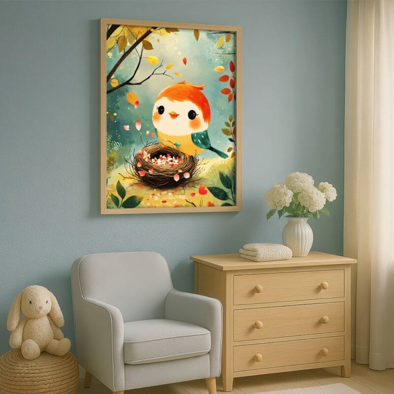 żółty zielony pomarańczowy realistyczny plakat na ścianę do przedszkola