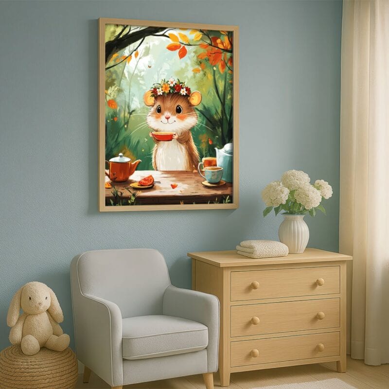 zielony pomarańczowy brązowy częściowo abstrakcyjny plakat na ścianę do przedszkola