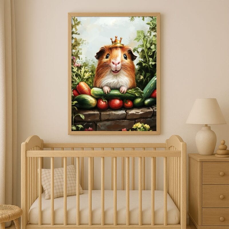 Plakat do pokoju dziecka chomik w koronie z warzywami