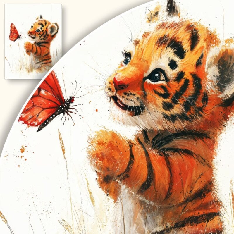 Plakat Młody Tygrys i Motyl