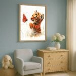 pomarańczowy biały czarny realistyczny plakat na ścianę do przedszkola