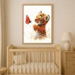 Plakat młody tygrys i motyl akwarela