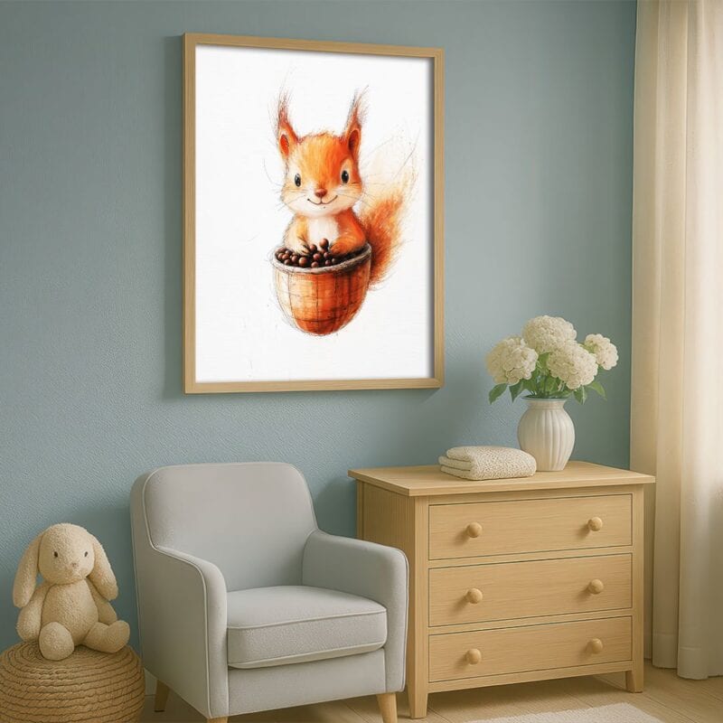 pomarańczowy biały brązowy realistyczny plakat na ścianę do przedszkola