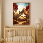 Plakat jesienny domek bajkowy do pokoju dziecięcego