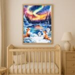 Plakat do salonu sowy pod zorzą polarną