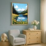 niebieski zielony żółty realistyczny plakat na ścianę do przedszkola