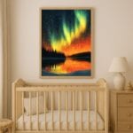 Plakat zorza polarna noc ciepła do salonu