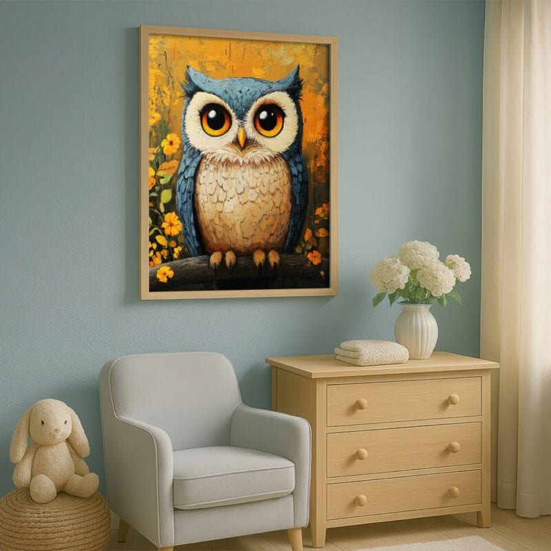 żółty niebieski pomarańczowy realistyczny plakat na ścianę do przedszkola