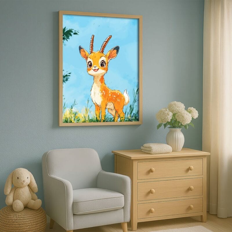 pomarańczowy biały niebieski realistyczny plakat na ścianę do przedszkola